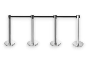 Retractable barrier posts with black belts (set of 4)