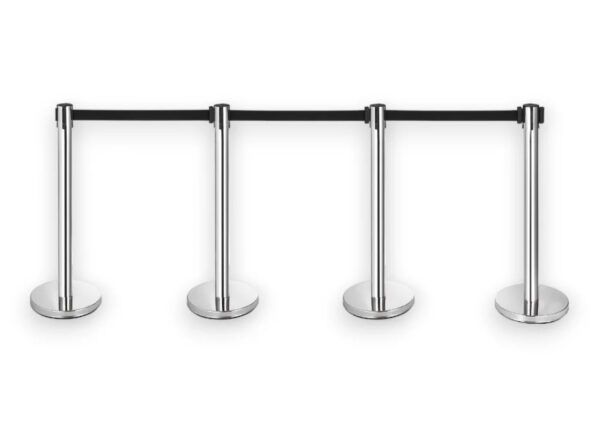 Retractable barrier posts with black belts (set of 4)