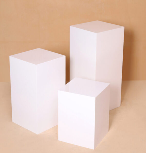 White acrylic cube plinth pedestal (set of 3)