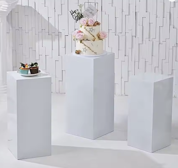 White acrylic cube plinth pedestal (set of 3) - Love It Party Hire